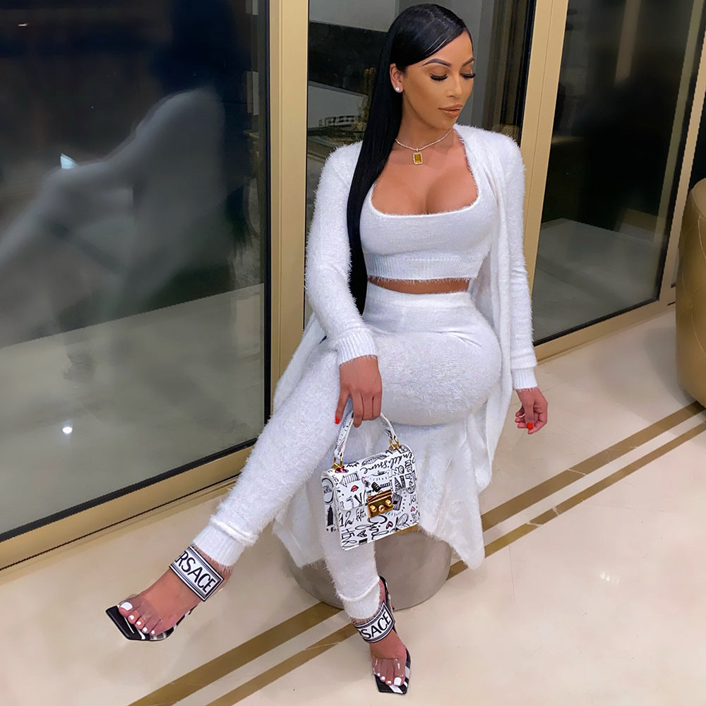 Knitted Sweater 3-Piece Set (Bra + Cardigan + Pants)