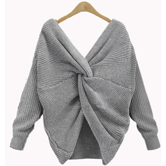 Open-Back Criss-Cross Knit Sweater