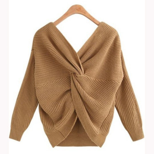 Open-Back Criss-Cross Knit Sweater
