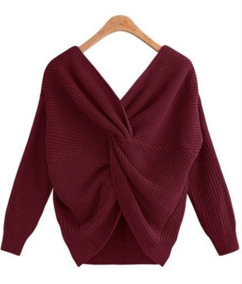 Open-Back Criss-Cross Knit Sweater