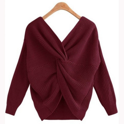 Open-Back Criss-Cross Knit Sweater