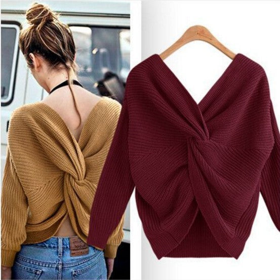 Open-Back Criss-Cross Knit Sweater