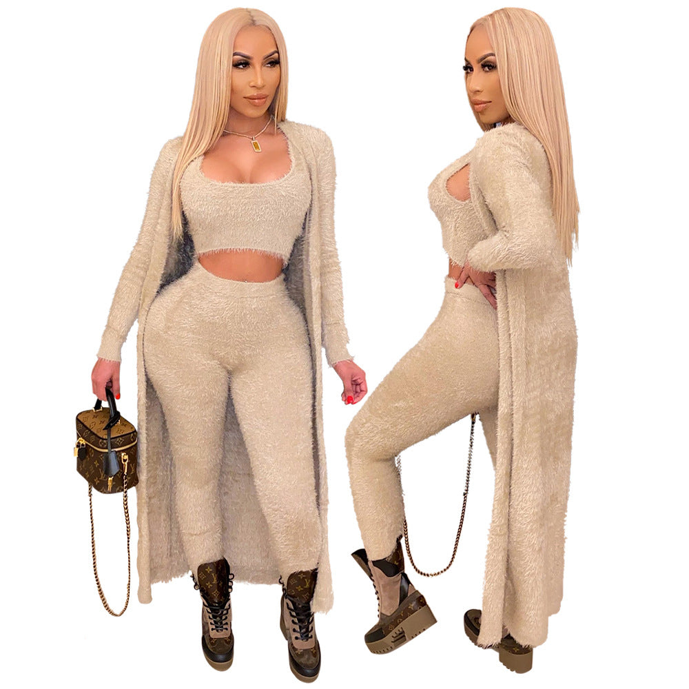 Knitted Sweater 3-Piece Set (Bra + Cardigan + Pants)