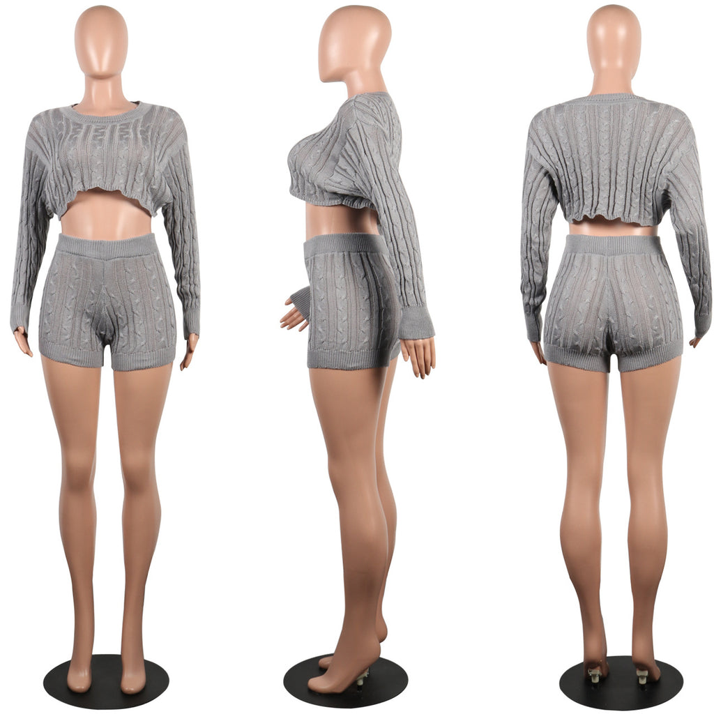 Knit Pullover Cropped Sweater Set (2-Piece)