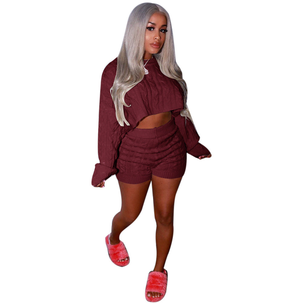 Knit Pullover Cropped Sweater Set (2-Piece)