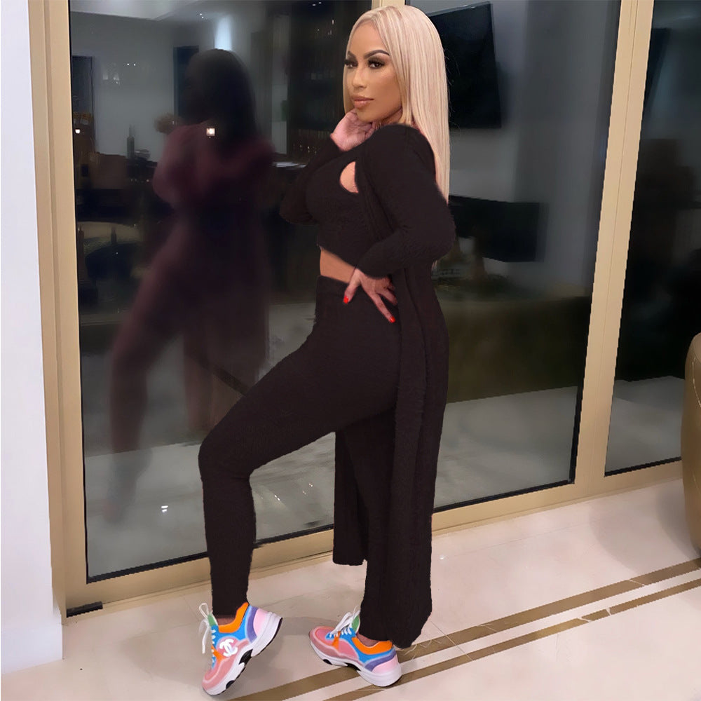 Knitted Sweater 3-Piece Set (Bra + Cardigan + Pants)