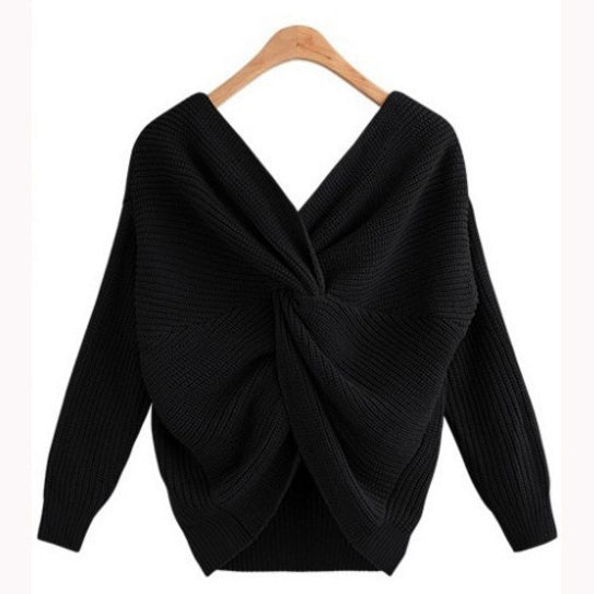 Open-Back Criss-Cross Knit Sweater