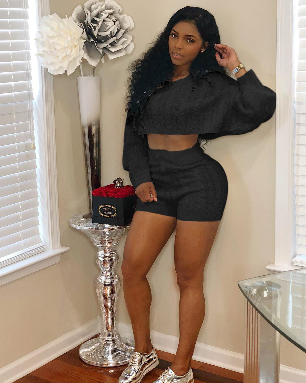 Knit Pullover Cropped Sweater Set (2-Piece)