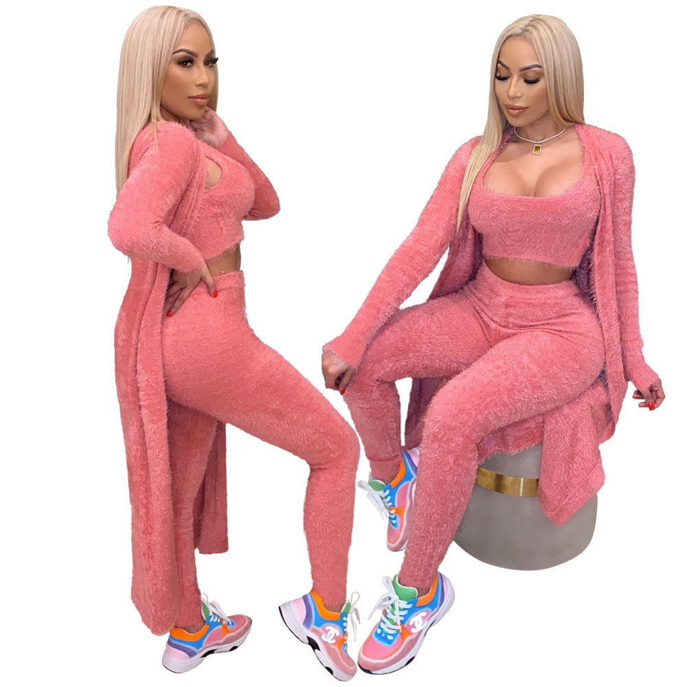 Knitted Sweater 3-Piece Set (Bra + Cardigan + Pants)