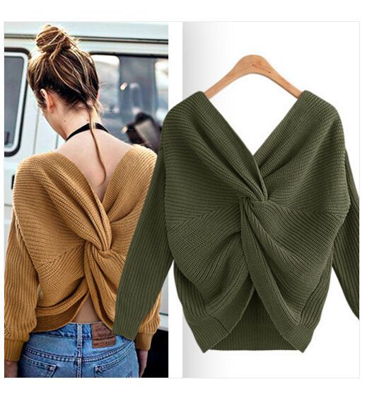 Open-Back Criss-Cross Knit Sweater