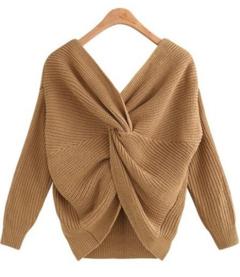 Open-Back Criss-Cross Knit Sweater