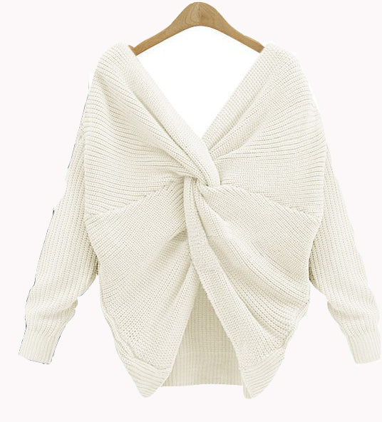 Open-Back Criss-Cross Knit Sweater