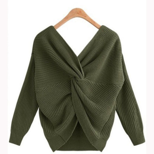 Open-Back Criss-Cross Knit Sweater