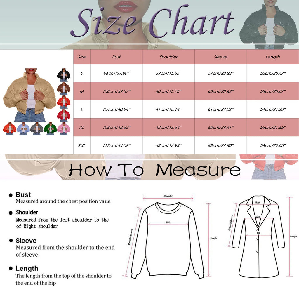 Women Winter Cropped Cotton Coat Shiny Short Cotton Down Coat