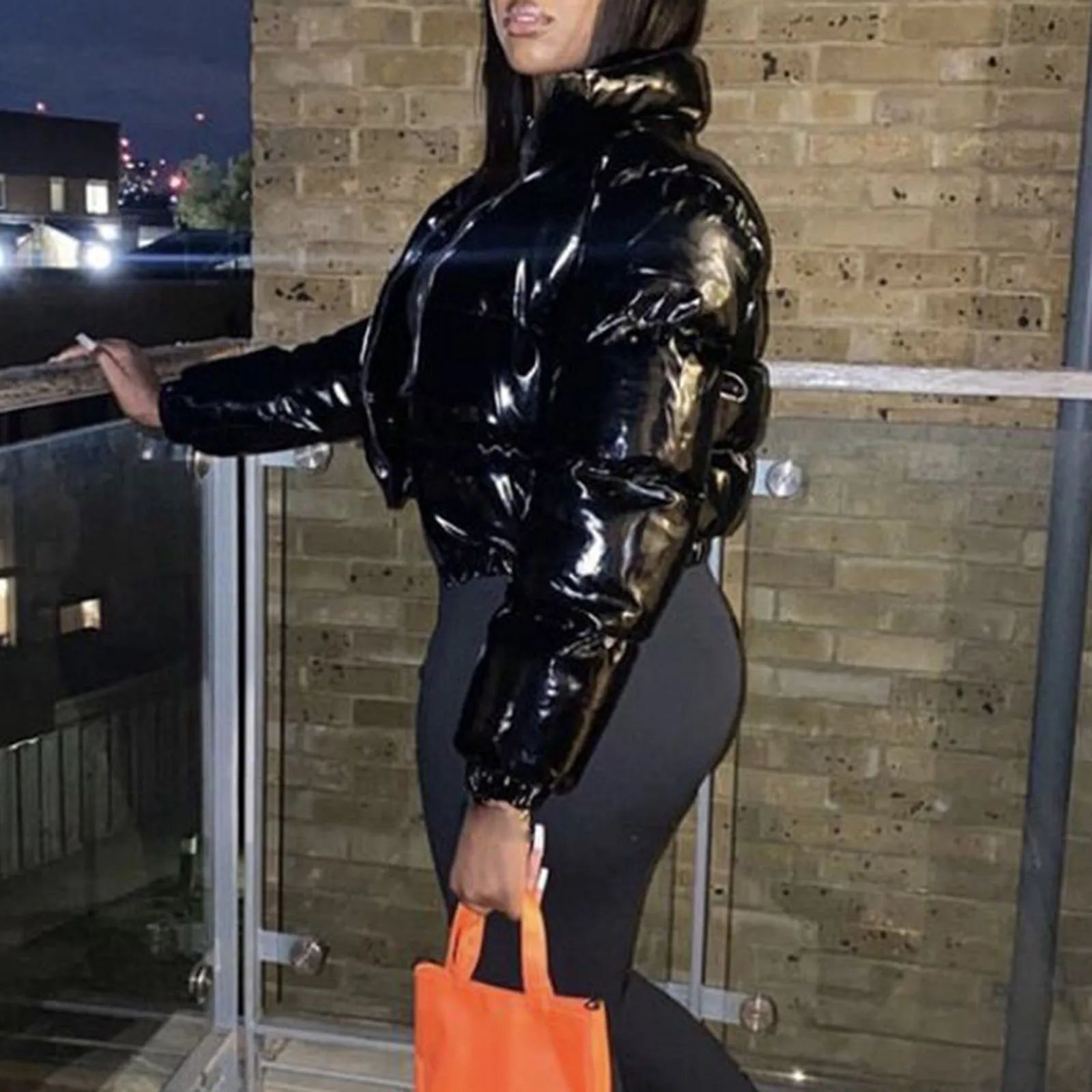 Women Winter Cropped Cotton Coat Shiny Short Cotton Down Coat